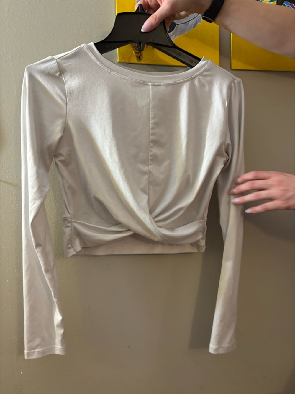 Long-Sleeve Twist-Front Crop Top - Cream